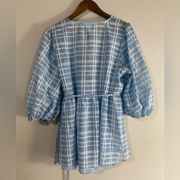 Future Collective - Blue Gingham Wrap Babydoll Blouse - Picture 10 of 14